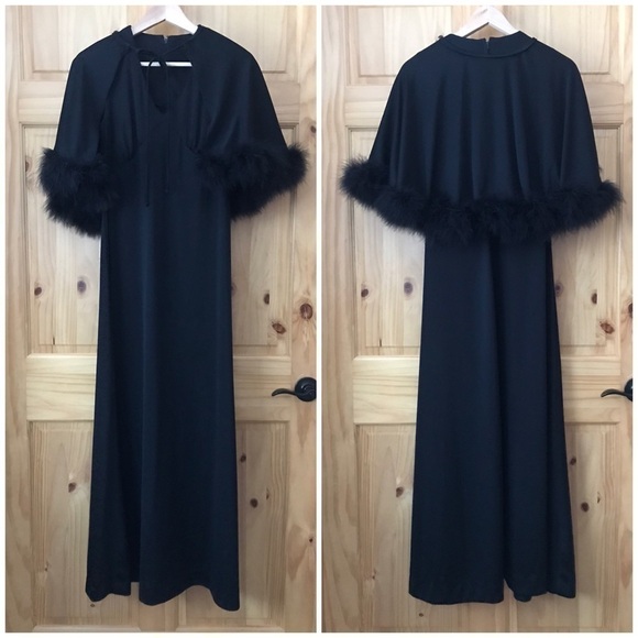Vintage Fur Trim Shawl Cape Cloak & Dress size 10 - Picture 9 of 10